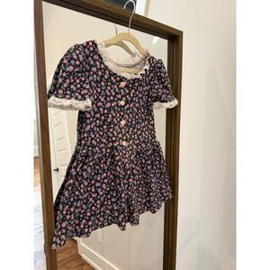 Vintage Swat Kids Floral Print Shorts Romper Girls Size M Lace Trim Button Front